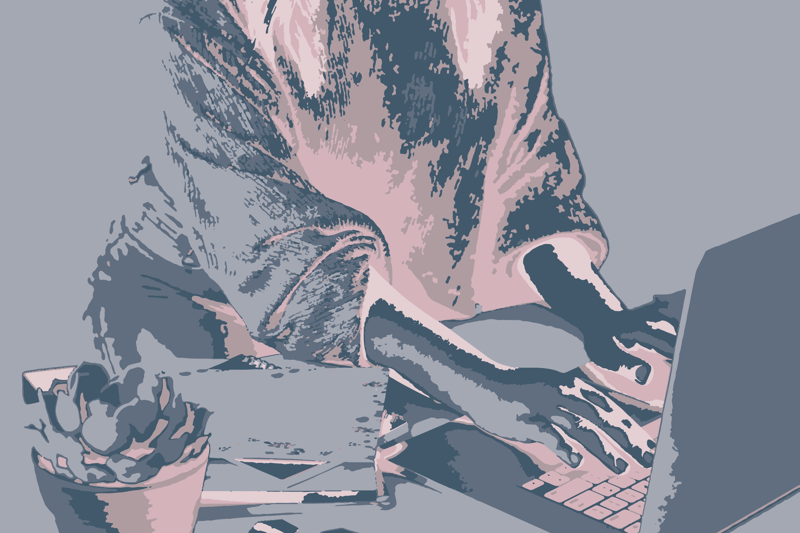 Vectorised person typing at a desk with laptop